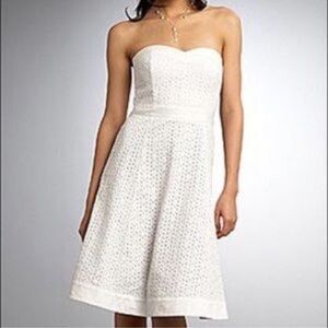 White House Black Market Strapless Eyelet Dress sz 2 100% cotton bridal nautical